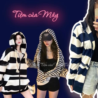 ẢNH THẬT áo khoác hoodie chống nắng phối sọc trắng đen, phong cách trẻ trung năng động, chất nỉ dày dặn ko xù lông