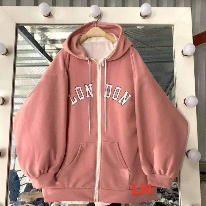 áo khoác nữ, áo hoodie nỉ khóa chữ london hai bên