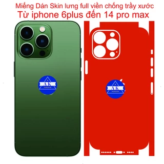 Dán skin lưng full viền từ iphone 14 pro max đến 6s plus, bảo vệ chống trầy xước và làm đẹp tạo thêm diện mạo mới...