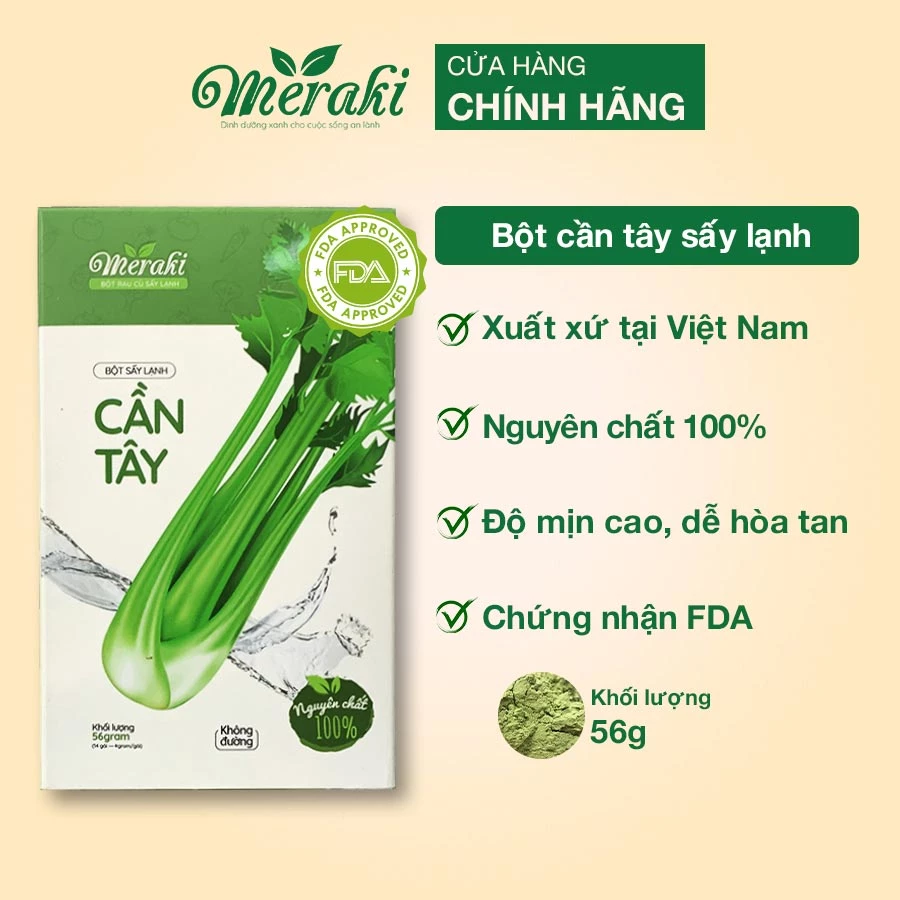 Bột Cần Tây Sấy Lạnh MERAKI Nguyên Chất hộp 56g giảm cân, detox, thanh lọc cơ thể