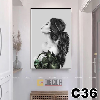 Tranh treo tường canvas 1 bức phong cách hiện đại Bắc Âu 36, tranh cô gái trang trí phòng khách, phòng ngủ, spa, store