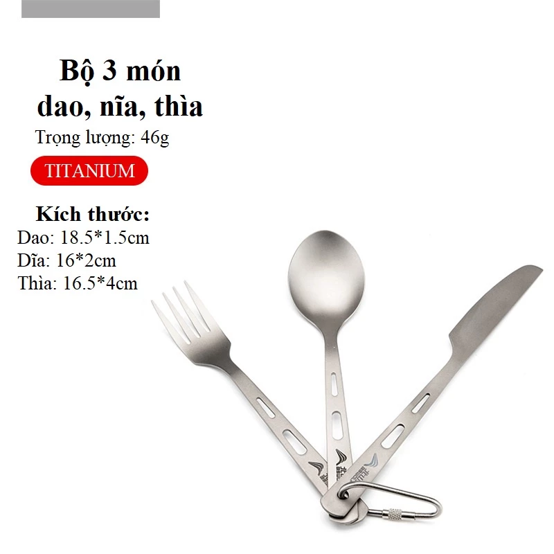 Bộ 3 Món Thìa Dĩa Dã Ngoại BSW-SK050 Titanium