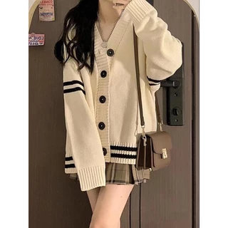 Hàng Sẵn_ Áo khoác len cardigan dệt kim mỏng phong cách nữ sinh đại học Hadu shop