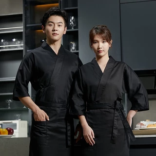 [Quần áo đầu bếp Mengcai 1] Nhà hàng Quần áo làm việc đầu bếp Nhật Bản Nam Sushi Nhà hàng Ba tay áo Kimono trắng Nhà bếp Quần áo làm việc Đồng phục quần áo.A6 A6