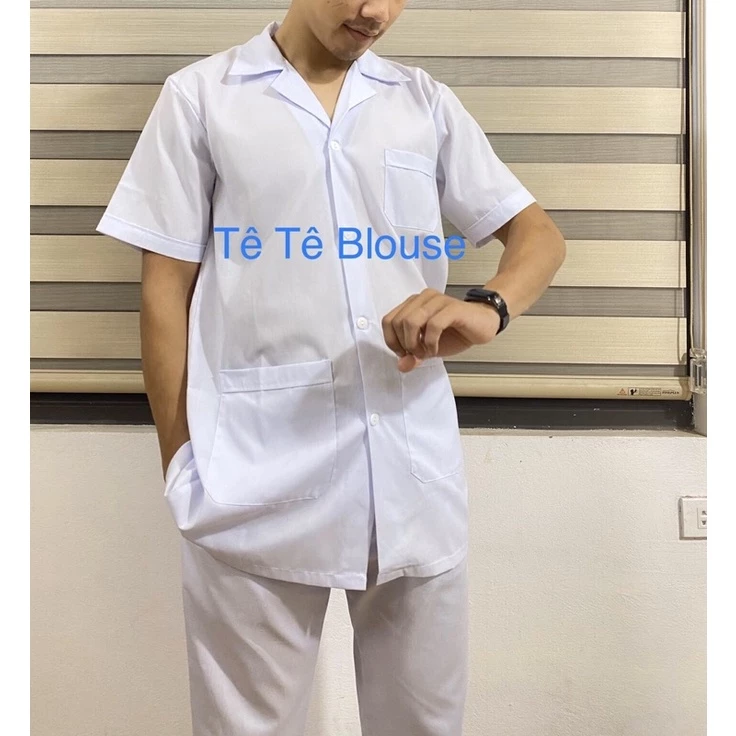 Áo Blue, Blouse trắng Dáng Ngắn Ngang Đùi Nam Nữ Dài Tay, Cộc Tay Hàng Đẹp Loại 1 Dành Cho Y Tá, Dược Sĩ, Điều Dưỡng