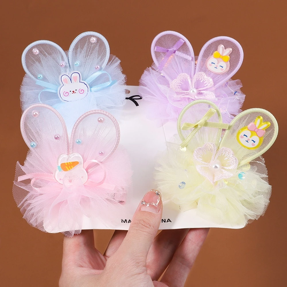 RainBow Bows 1 Kẹp Tóc Tai Thỏ Đính Đá Dễ Thương Cho Bé Gái