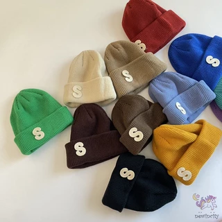 Mũ Beanie Dệt Kim Co Giãn In Chữ Thời Trang Hàn Quốc Cho Bé