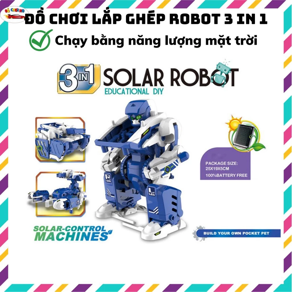 Đồ chơi lắp ráp robot 3 in1 chạy bằng năng lượng mặt trời, đồ chơi stem phát triển tư duy cho bé(814)