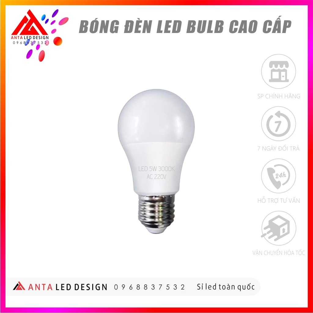 Bóng đèn led bulb 5W kín nước ánh sáng trắng, vàng