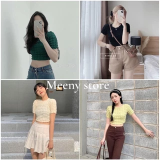 Áo Croptop Xốp Body Nữ Meeny - Ngắn Tay Dáng Ôm Chất Tổ Ong Phong Cách Hàn Quốc Xinh Xắn