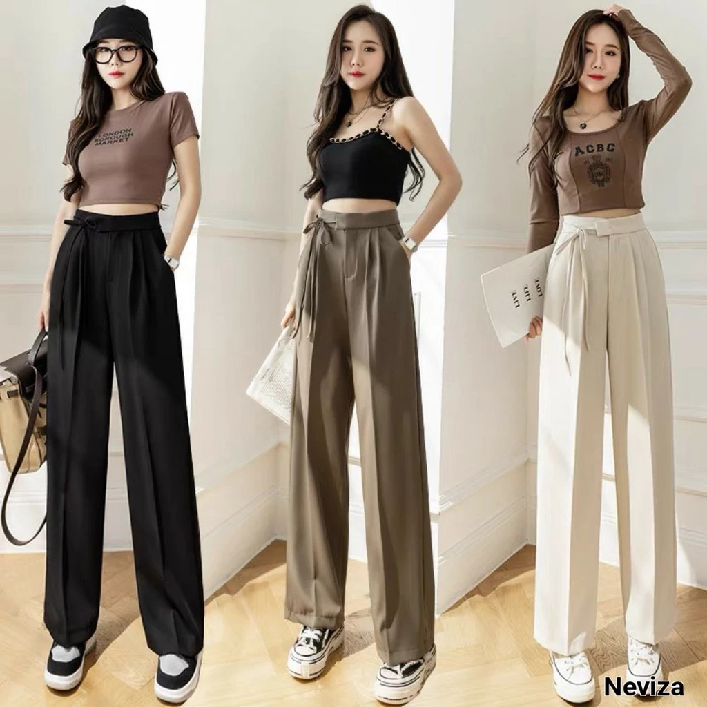 Quần Nữ Ống Rộng với thiết kế thắt nơ xinh xắn chất Tuyết Mưa - Quần Ống Suông Culottes Đi Học Đi Làm Siêu Xinh QN779