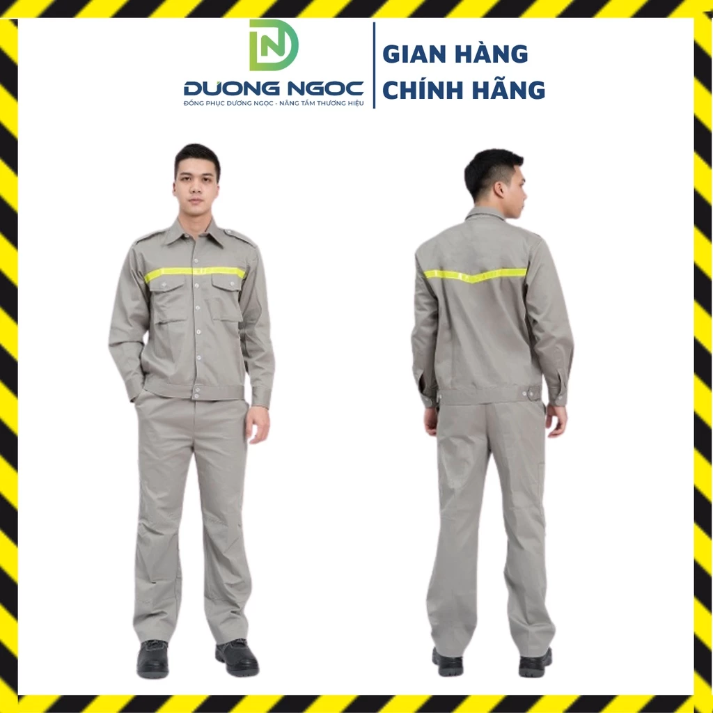 Đồ Bảo Hộ Lao Động Quần Áo Công Nhân, Đồng Phục BHLĐ Nam Màu Ghi Vàng Phản Quang Vải Kaki Nhuộm Hoạt Tính Đủ Size DN03