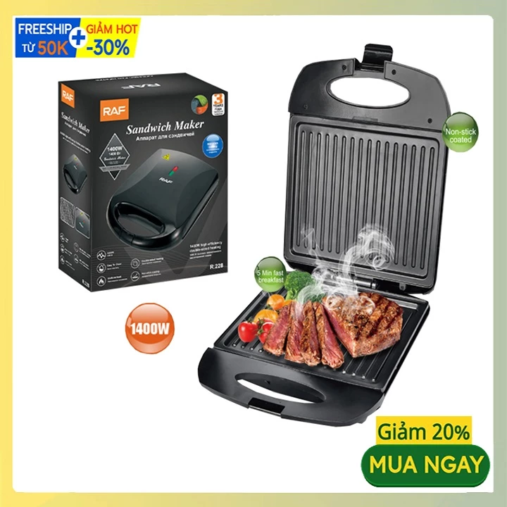 Máy nướng bánh mì RAF 1400W làm nóng nhanh, bánh chín đều 2 mặt