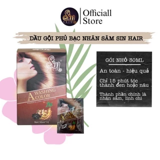 Hộp 10 Gói Dầu Gội Phủ Bạc SIN HAIR 30ml (Nâu ,Đen)