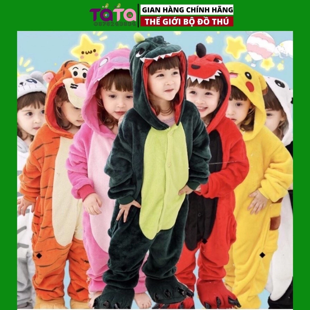 Bộ đồ hình thú KHỦNG LONG XANH cho bé ,bộ đồ liền thân nhiều màu cho bé Trai bé Gái loại CAO CẤP TA1