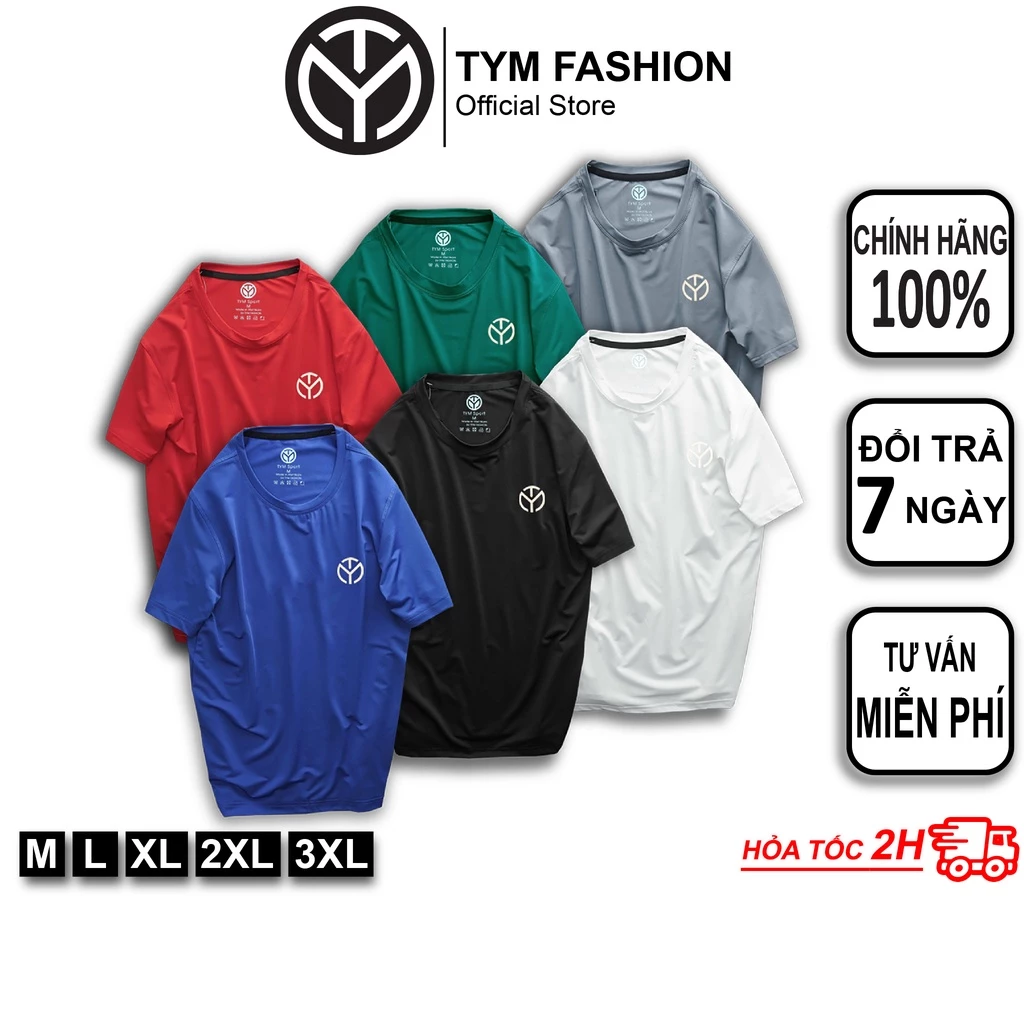Áo thun trơn Thể Thao Unisex Nam Nữ TYM vải Poly 4 chiều Co dãn Thoáng mát Cổ tròn Tay ngắn AMT003