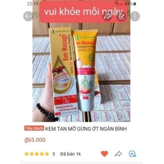 Kem Massage Tan Mỡ Gừng Ớt Cao Cấp - CTY TNHH NGÂN BÌNH - Trọng lượng 150gr