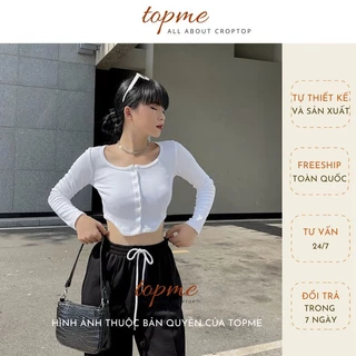 Croptop Tay Dài Siêu Xinh, Áo Croptop Nữ Tay Dài Nút Giữa Trendy | CTDT06