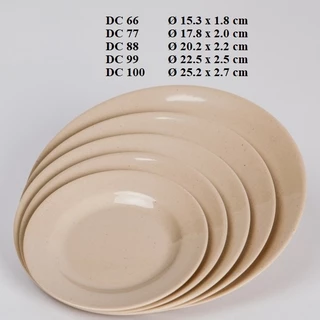 Dĩa tròn cạn đựng cơm sườn nhựa Melamine màu Nâu