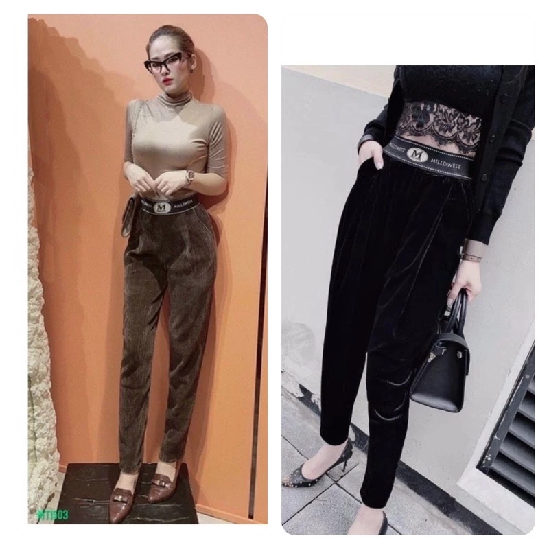 quần nhung cao cấp, quần nhung cạp chun nữ chất nhung mịn đẹp dày dặn co giãn tốt không xù lông, không dão