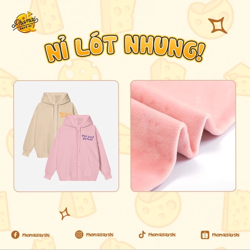 Áo khoác lót nhung siêu mịn ấm / HOODIE ZIP The best cheese / - Phomaisayshi