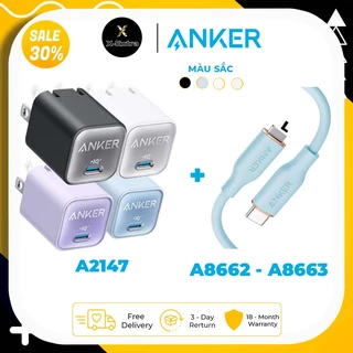 Bộ sạc nhanh Anker 30W A2147 511 và dây sạc C to L Powerline Flow III A8662 A8663