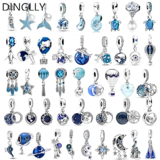 Dinglly bầu trời xanh & hạt đại dương màu bạc dream catcher & balloon charm stars mặt dây chuyền phù hợp với phụ kiện trang sức tự làm
