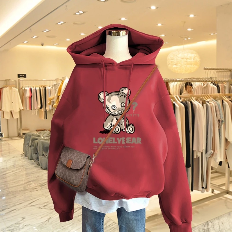 Áo Hoodie Nữ HappyFamily Xanh Rêu Thịnh Hành Năm Nay Lonely Bear Xinh Xắn Chất Nỉ Da Cá 100 Cao Cấp