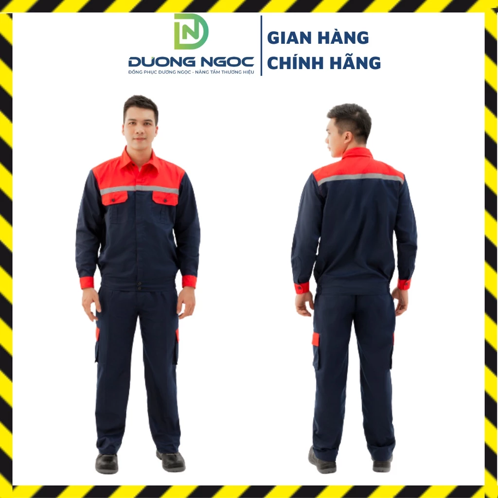 Quần Áo Bảo Hộ Lao Động Đồ Công Nhân, Đồng Phục BHLĐ Nam Nữ Màu Tím Than Phối Đỏ Vải Kaki31 Thấm Hút Mồ Hôi Đủ Size DN14