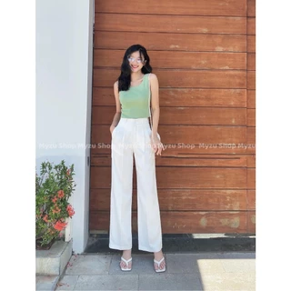 Quần Ống Rộng Suông lưng cao khóa trước 1 khuy chất tuyết mưa khuy giữa quần culottes ống xuông cạp cao cho nữ mã_Q618