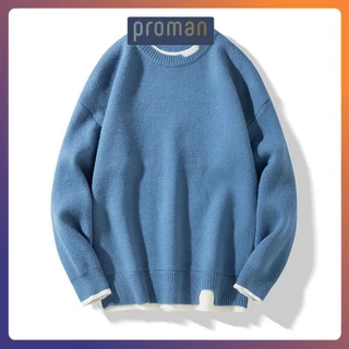 Áo len nam cổ tròn Hàn Quốc dài tay form Rộng, Áo len nam rộng Sweater  trẻ trung co dãn tốt, vải dày dặn AL03 - PROMAN