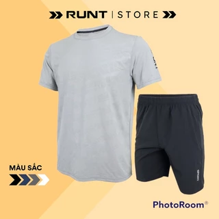 Bộ thể thao nam thun lạnh Sport, bộ thun nam mặc mát co giãn thấm mồ hôi ép vân 3D New22 RunT- Ghi