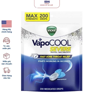 Kẹo ngậm date 8/2025 giảm ho thông mũi Vicks VapoCool Max Strength - EDS Hàng Mỹ