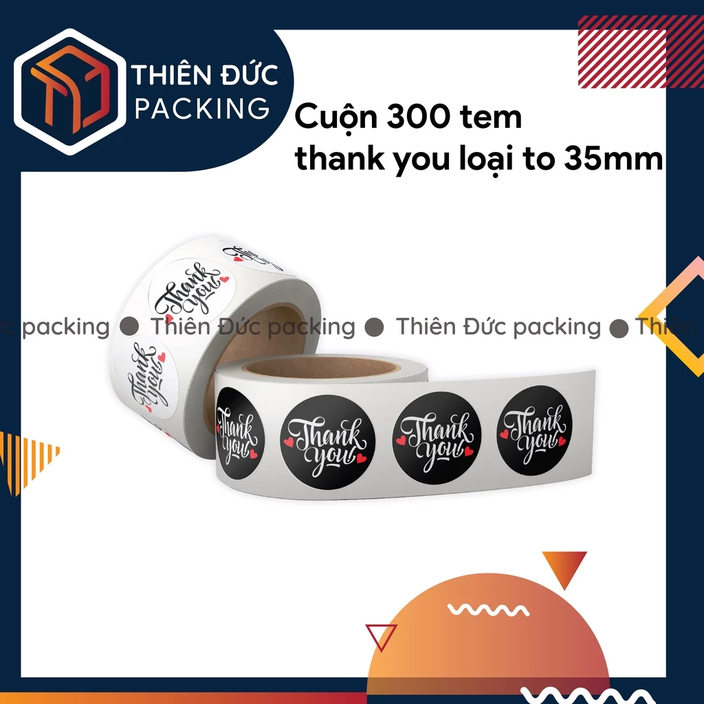 Combo 300 tem thank you loại to 35mm cuộn nhãn dán sticker cảm ơn khách hàng