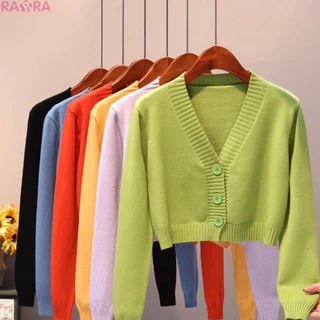 Áo Khoác Cardigan Dệt Kim Tay Dài Cài Nút Lưng Cao 8 Màu Lựa Chọn