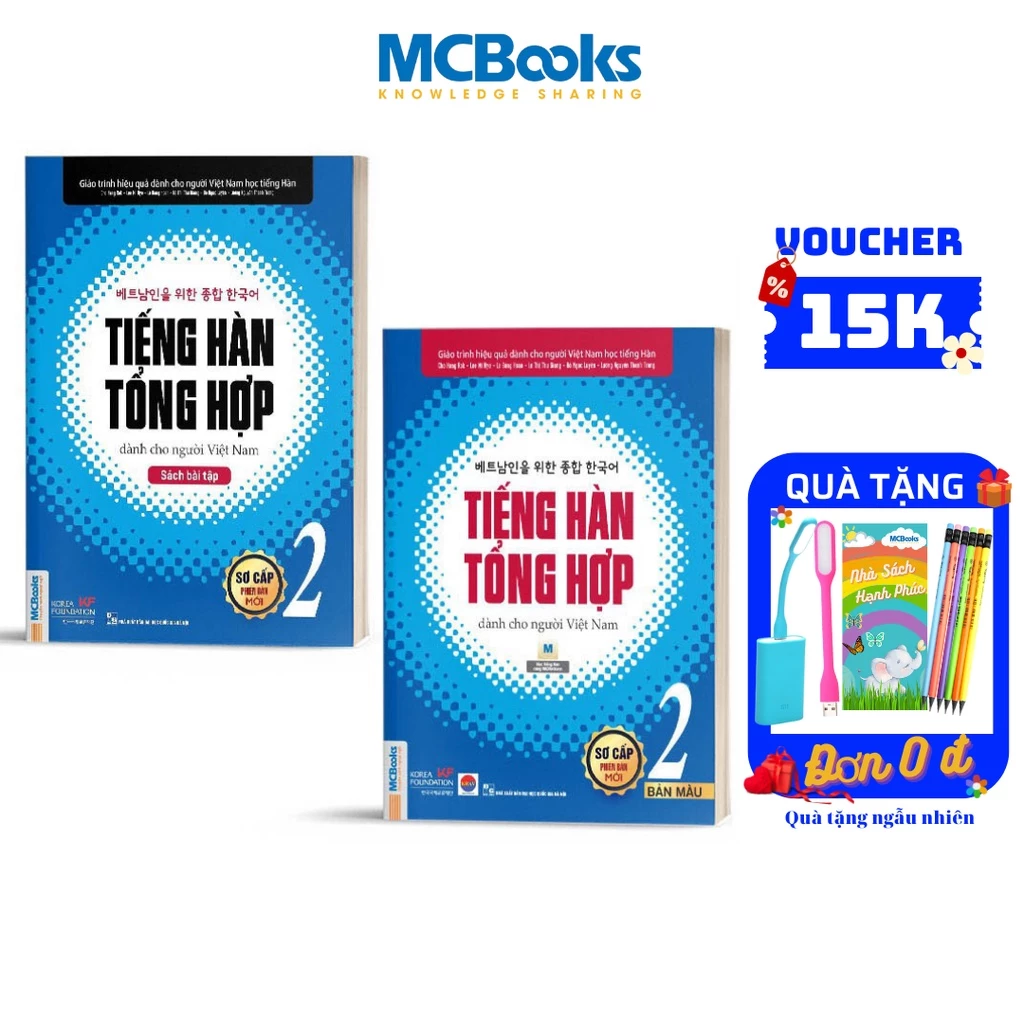 Sách - Combo Tiếng Hàn Tổng Hợp Dành Cho Người Việt Nam - Sơ Cấp 2 Bản in màu - Học kèm App