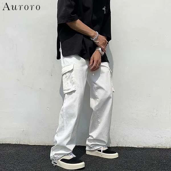 Quần Hiphop Ống Rộng Nhiều Túi Cotton Màu Trắng/Đen Thời Trang Cho Nam hiphop unisex quần jogger