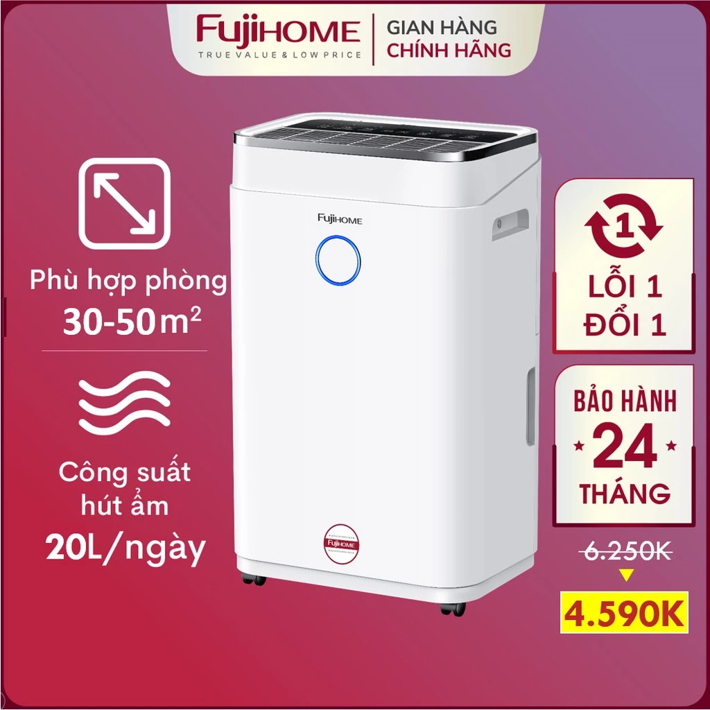 Máy hút ẩm lọc không khí 40m2 - 100m2 Nhập Khẩu Fujihome, máy hút ẩm không khí gia dụng thông minh