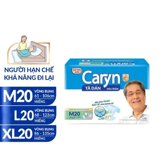 Combo 100 miếng bỉm người già Caryn dạng dán size M20/L20/XL20 miếng , Bỉm người lớn siêu thấm chống trào 4 chiều