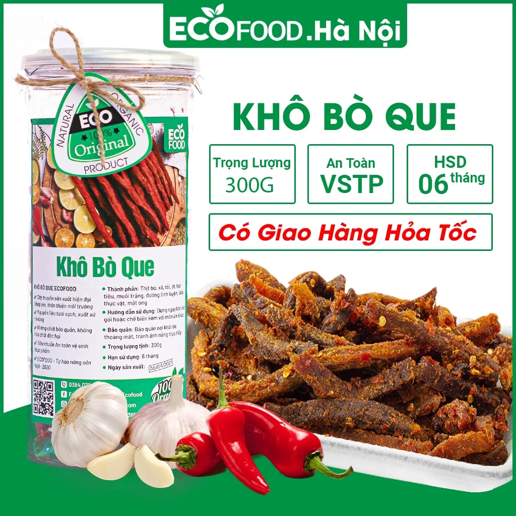 Khô bò que hồng ngự 300G ecofood ngon đậm vị đồ ăn vặt việt nam an toàn vệ sinh thực phẩm