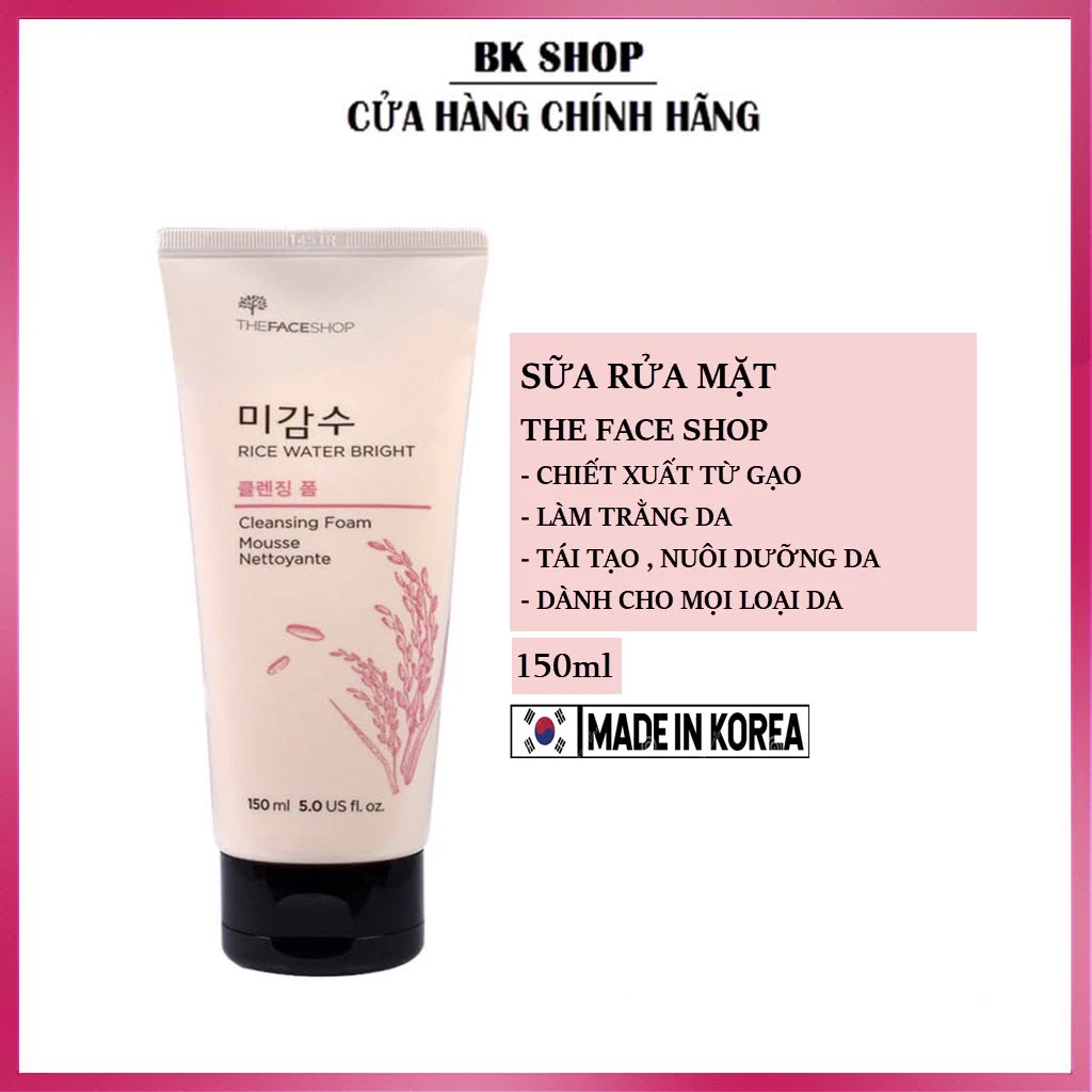 [Hàn Quốc] Sữa Rửa Mặt Chiết Xuất Từ Gạo The Face Shop Rice Water Bright Foaming Cleanser 150ml