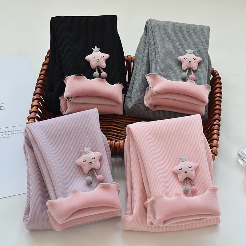 Quần legging lót lông cho bé gái, quần dài mùa đông lót bông cho bé mềm mại màu sắc dễ thương, quần tất lót lông cho bé