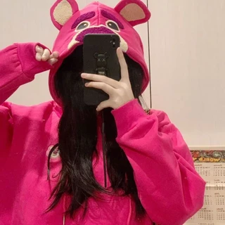 (H152) Áo Hoodie Mũ Túi Bụng Hình Gấu Hồng Cute Phong Cách Hàn Quốc ( Kèm video ảnh thật)😁❤️