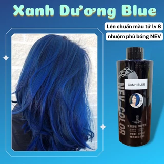 Nhuộm phủ bóng màu xanh dương Blue , thuốc nhuộm phủ bóng Nev-Color, nhuộm pha sẵn không hư hại tóc , 450ml , 100ml