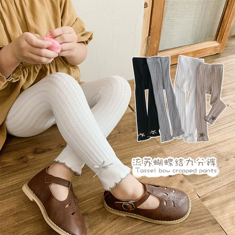 Quần tất cho bé len thu đông, Quần legging dài cho bé có đính hoạ tiết đáng yêu chất len tăm