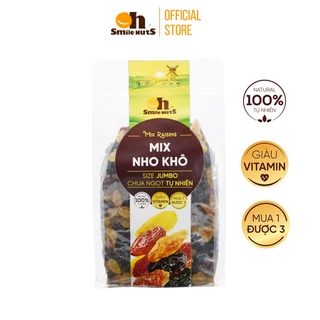 Nho Khô 3 Màu Không Hạt Smilenuts vị chua ngọt không đường túi 500g - Nhập Khẩu Từ Chile