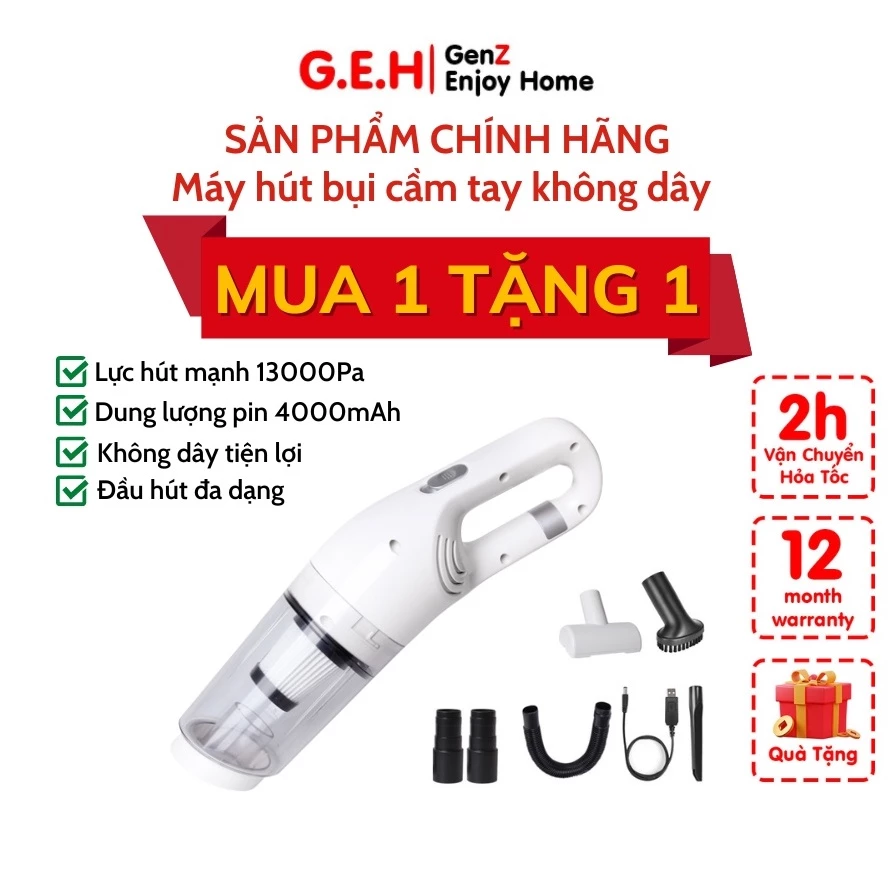 Máy hút bụi ô tô mini cầm tay không dây chinh hãng Kokoro - KJ02, phụ kiện đa năng hút sạch bụi bẩn, rác vụn, giường nệm