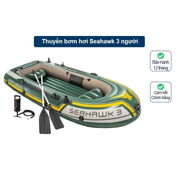 Bộ thuyền bơm hơi Seahawk 3 người 68380 ,bảo hành 24 tháng , mái trèo , bơm tay , miếng vá dự phòng