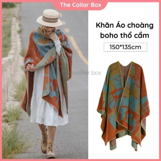 Khăn áo choàng boho thổ cẩm cho nữ mùa thu đông áo choàng poncho len dạ dày ấm dạng khoác ngoài - AC004 The Collar Box