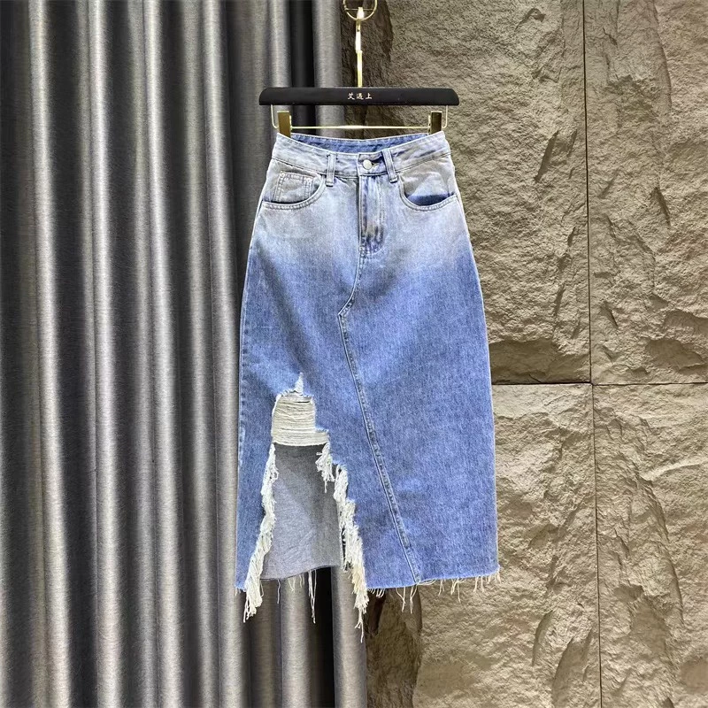 [50-90kg] Chân váy jeans dài BigSize qua gối phom chữ A, co dãn mạnh, lưng cao 4370 MLJ